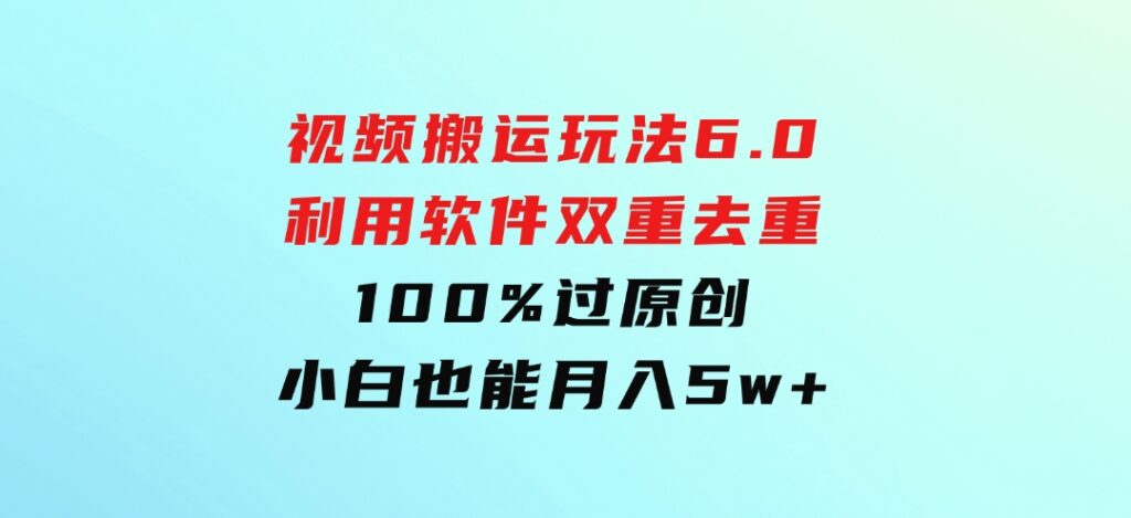 视频搬运玩法6.0，利用软件双重去重，100%过原创，小白也能月入5w+-巨丰资源网