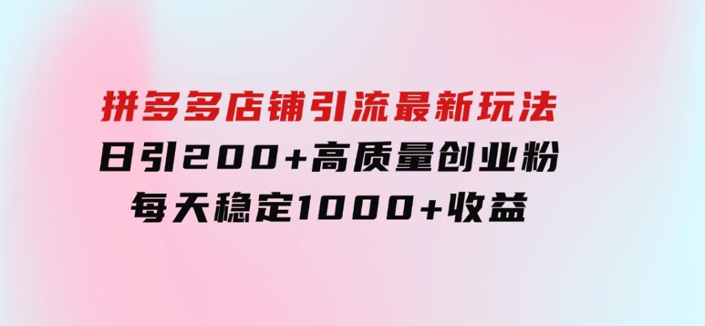 拼多多店铺引流最新玩法，日引200+高质量创业粉，每天稳定1000+收益（-巨丰资源网