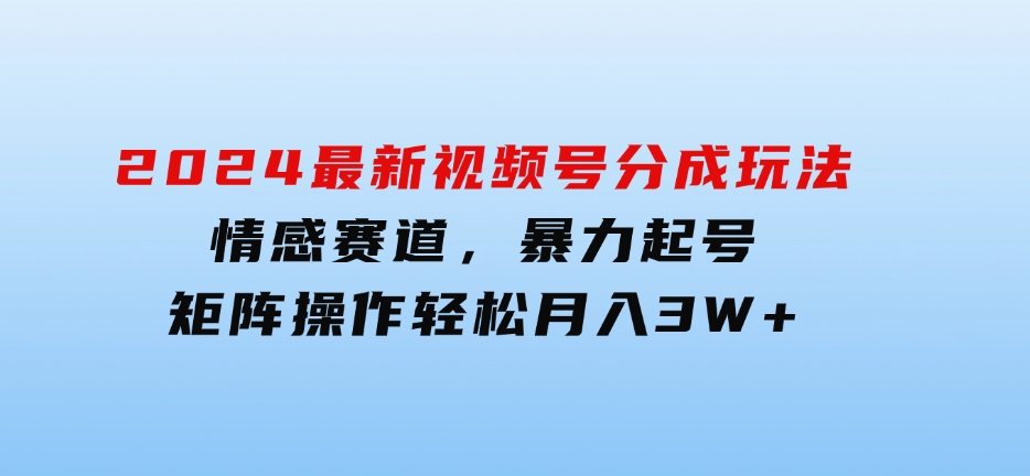 2024最新视频号分成玩法，情感赛道，暴力起号，矩阵操作轻松月入3W+-巨丰资源网