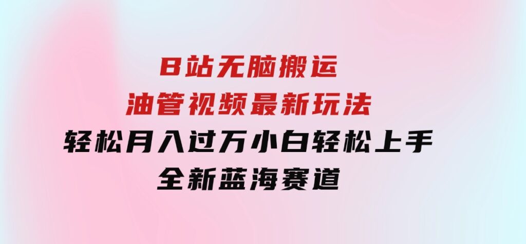 B站无脑搬运油管视频最新玩法，轻松月入过万，小白轻松上手，全新蓝海赛道-巨丰资源网