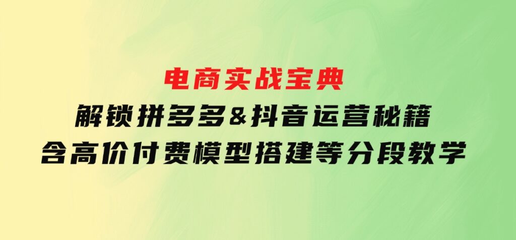 电商实战宝典解锁拼多多&抖音运营秘籍含高价付费模型搭建等分段教学-巨丰资源网