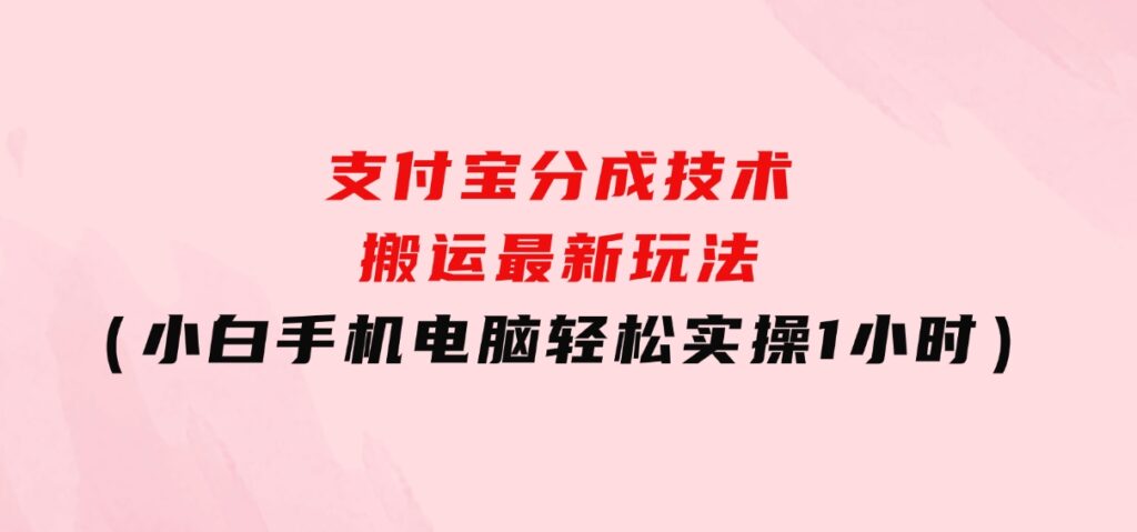 支付宝分成技术搬运“最新玩法”（小白手机电脑轻松实操1小时）-巨丰资源网