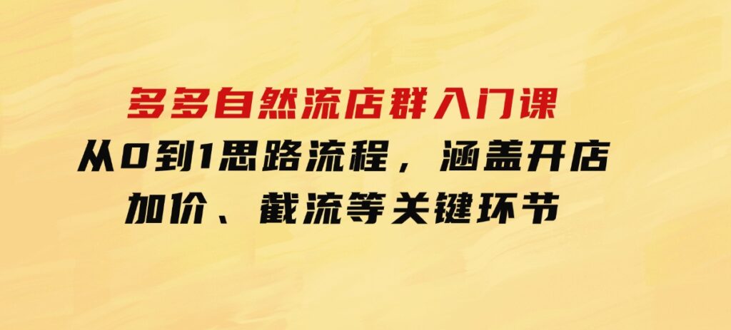 多多自然流店群入门课，从0到1思路流程，涵盖开店、加价、截流等关键环节-巨丰资源网