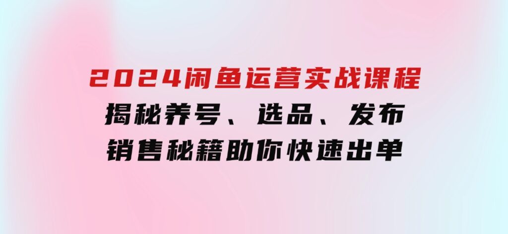 2024闲鱼运营实战课程：揭秘养号、选品、发布与销售秘籍，助你快速出单-巨丰资源网