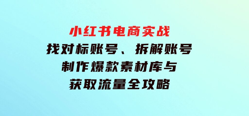 小红书电商实战：找对标账号、拆解账号、制作爆款素材库与获取流量全攻略-巨丰资源网