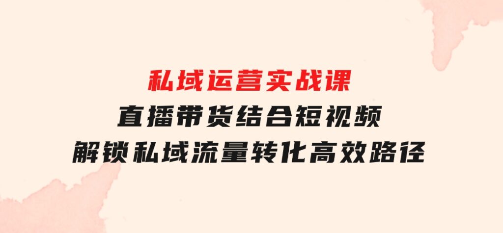 私域运营实战课：直播带货结合短视频，解锁私域流量转化高效路径-巨丰资源网