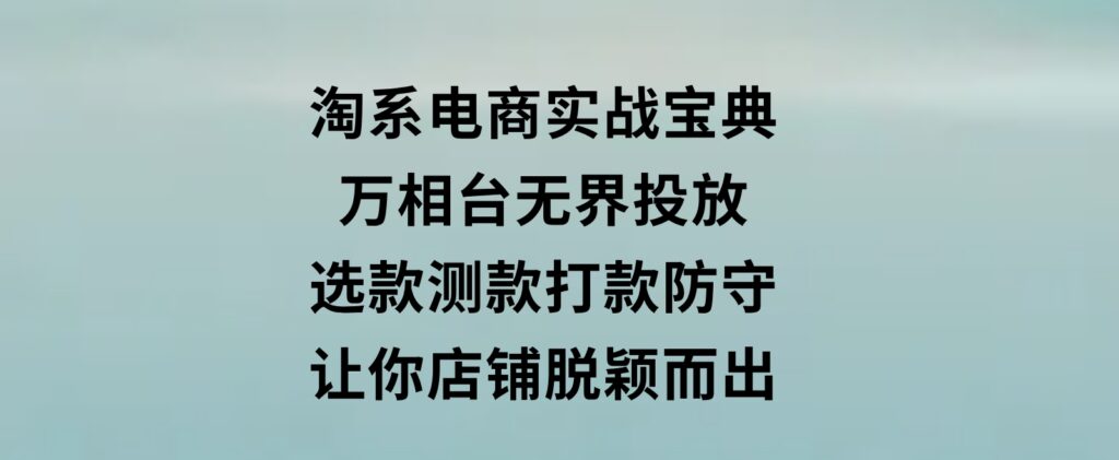 淘系电商实战宝典：万相台无界投放，选款测款打款防守，让你店铺脱颖而出-巨丰资源网