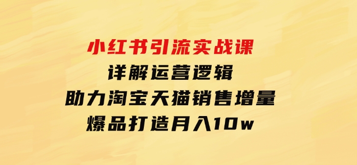 小红书引流实战课：详解运营逻辑，助力淘宝天猫销售增量，爆品打造月入10w-巨丰资源网