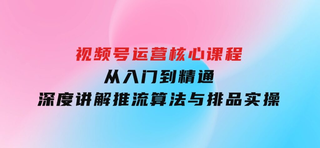 视频号运营核心课程，从入门到精通，深度讲解推流算法与排品实操玩-巨丰资源网