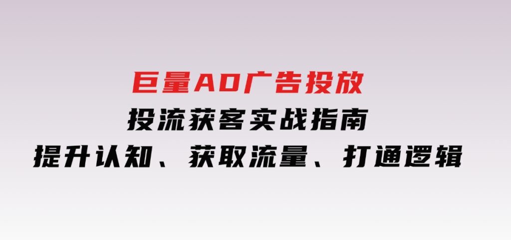 巨量AD广告投放投流获客实战指南，提升认知、获取流量、打通逻辑-巨丰资源网