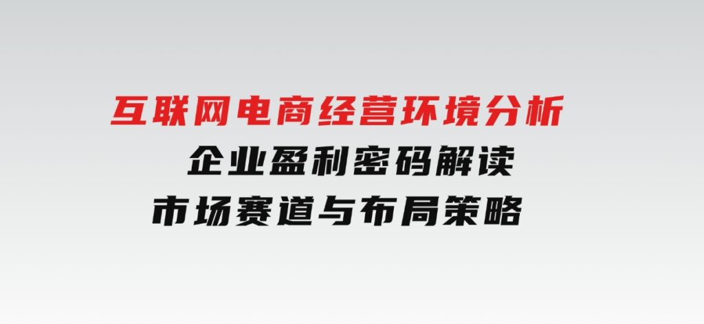 互联网电商经营环境分析,企业盈利密码解读,市场赛道与布局策略-巨丰资源网