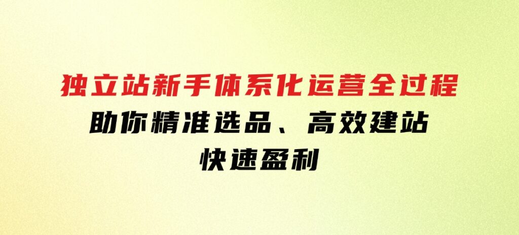 独立站新手体系化运营全过程，助你精准选品、高效建站、快速盈利-巨丰资源网