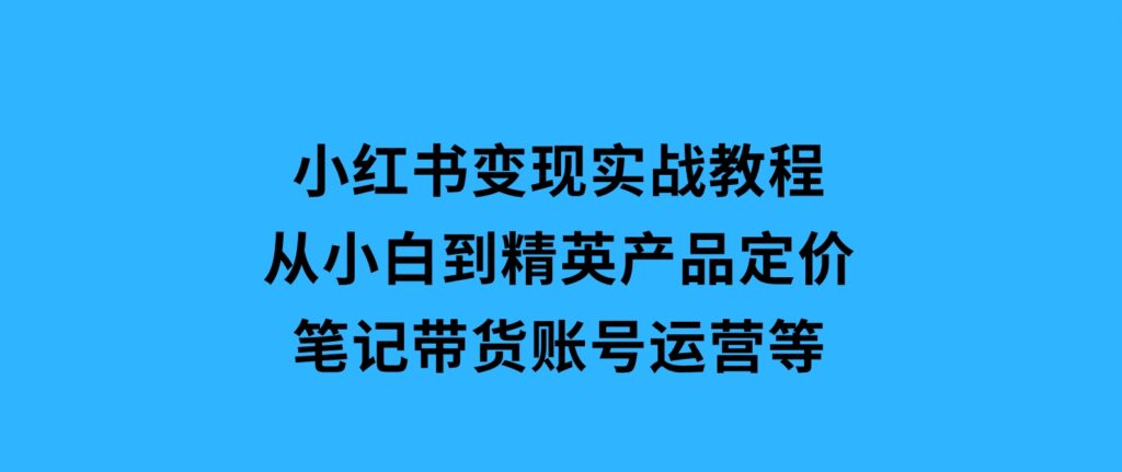 小红书变现实战教程：从小白到精英，产品定价，笔记带货，账号运营等-巨丰资源网