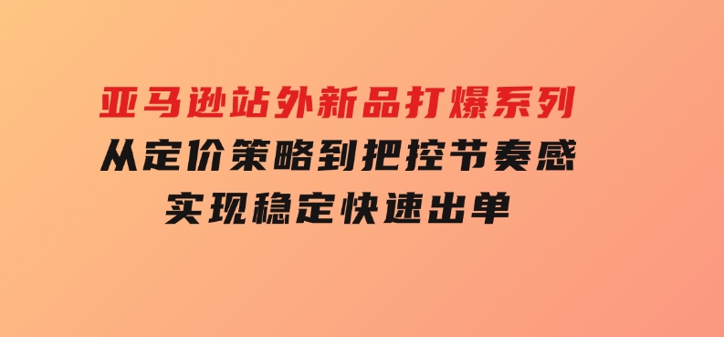 亚马逊站外新品打爆系列，从定价策略到把控节奏感，实现稳定快速出单-巨丰资源网