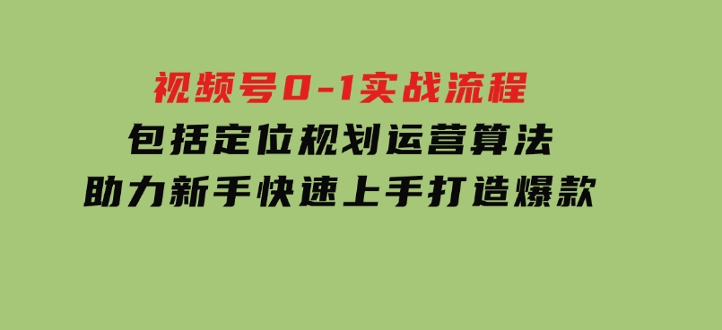 视频号0-1实战流程，包括定位规划、运营算法，助力新手快速上手，打造爆款-巨丰资源网